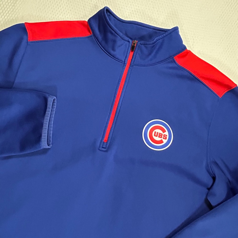 MLB Chicago Cubs Mens XL Quarter Zip Pullover Blue Red Fleece T2AC Genuine Merch